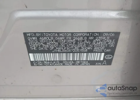 2007 Lexus Es 350 из США, поврежденный, VIN JTHBJ46G672057558
